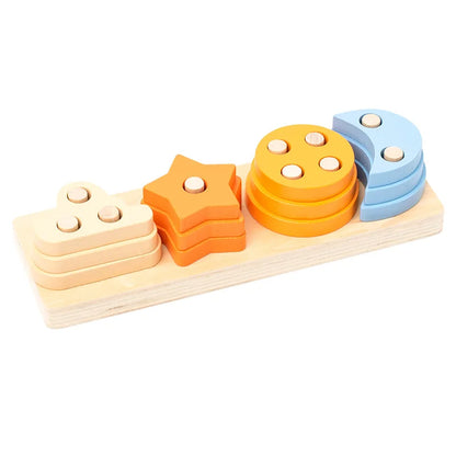 Montessori Wooden Shape Matching & Building Blocks Toy for Kids