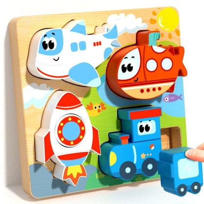 Montessori Wooden Shape Matching & Building Blocks Toy for Kids
