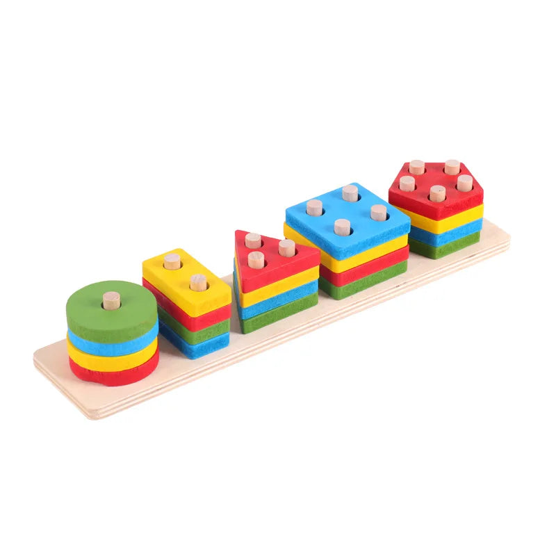 Montessori Wooden Shape Matching & Building Blocks Toy for Kids