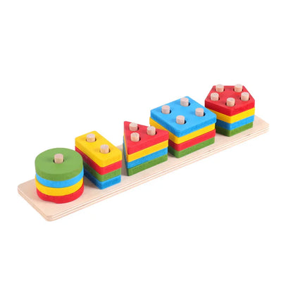 Montessori Wooden Shape Matching & Building Blocks Toy for Kids