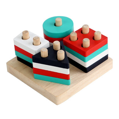 Montessori Wooden Shape Matching & Building Blocks Toy for Kids