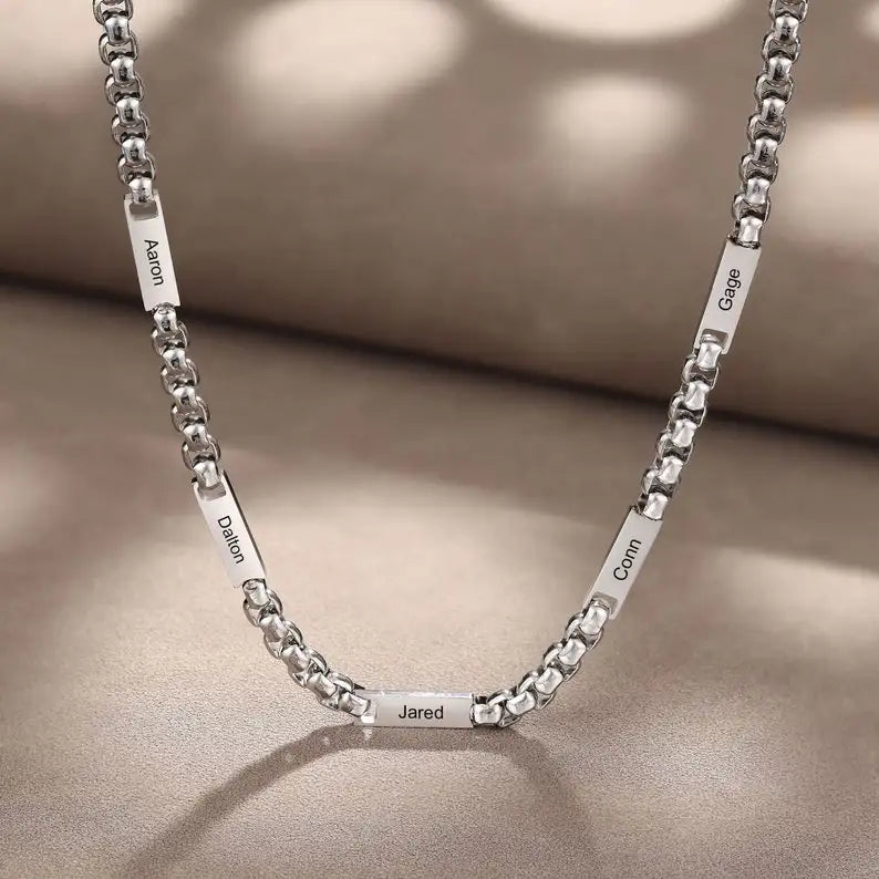 Personalized Name Bar Necklace for Men (1–5 Names)
