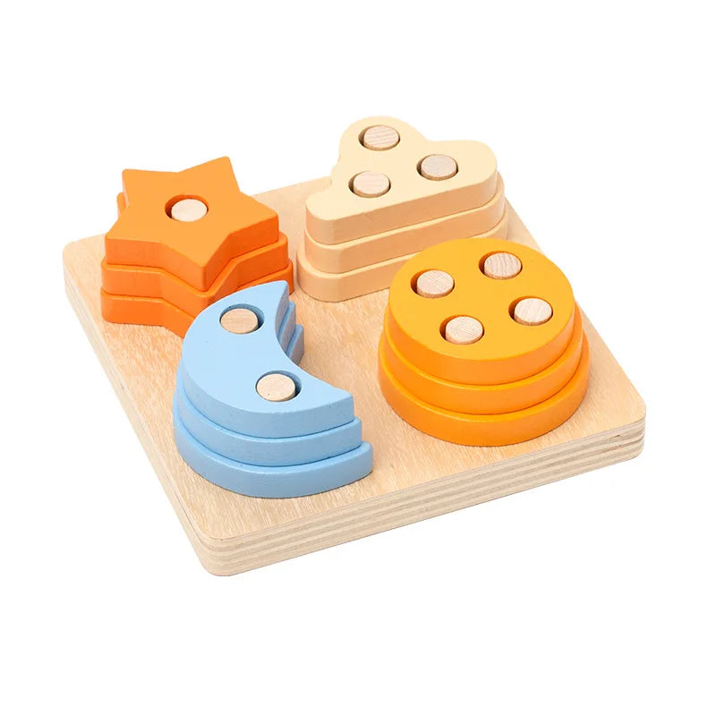 Montessori Wooden Shape Matching & Building Blocks Toy for Kids