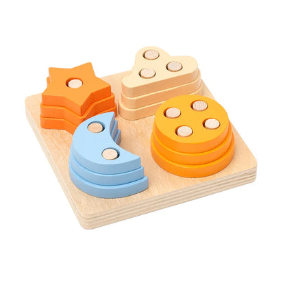 Montessori Wooden Shape Matching & Building Blocks Toy for Kids