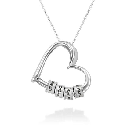 Personalized Heart Name Necklace with Engraved Beads